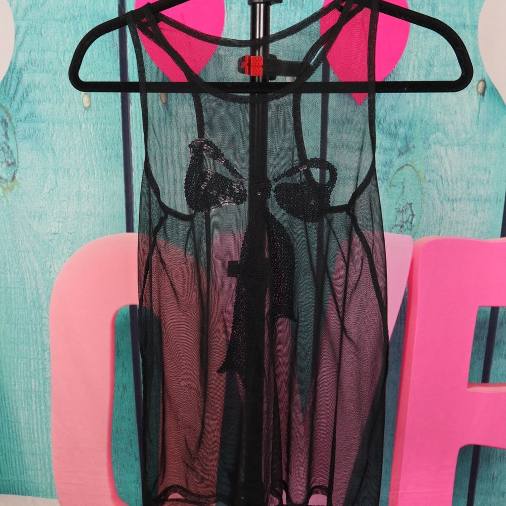 Black sheer bow shirt.